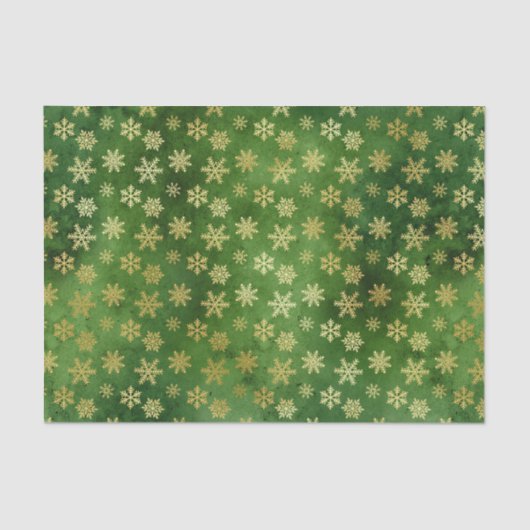 Gold kerstsnowflakes op groen tissuepapier (Voorkant)