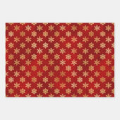 Gold kerstsnowflakes op rood en groen inpakpapier vel (Voorkant 2)