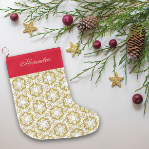 Gold kerstsnowflakes patroon op maat grote kerstsok