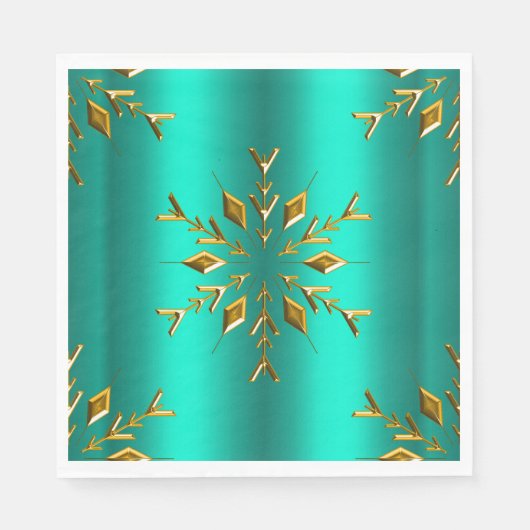 Gold kerstster op Blauwgroen Servet (Voorkant)