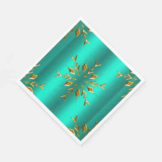 Gold kerstster op Blauwgroen Servet (Hoek)