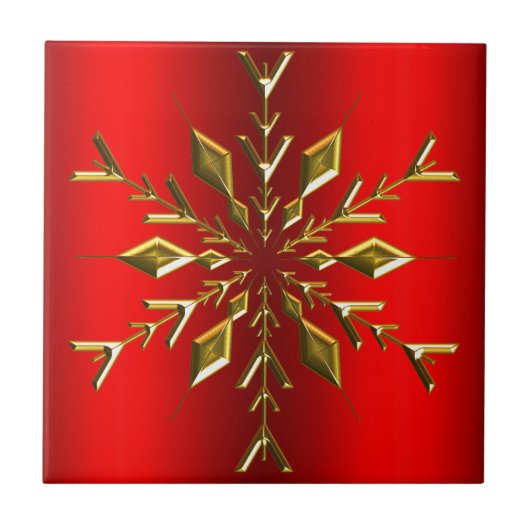 Gold kerstster op rood tegeltje (Voorkant)