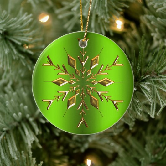 Gold Kerstster Snowflake Green Kerstmis Keramisch Ornament (Boom)