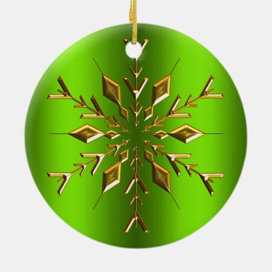 Gold Kerstster Snowflake Green Kerstmis Keramisch Ornament (Achterkant)
