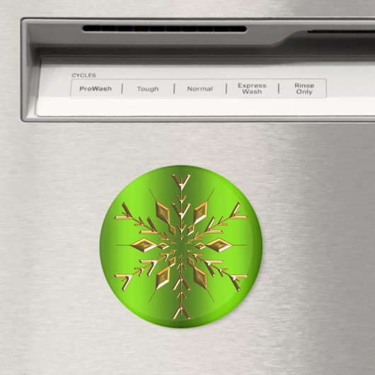 Gold kerstster Snowflake op Green Kerstmis Magneet (Insitu (Vaatwasser))