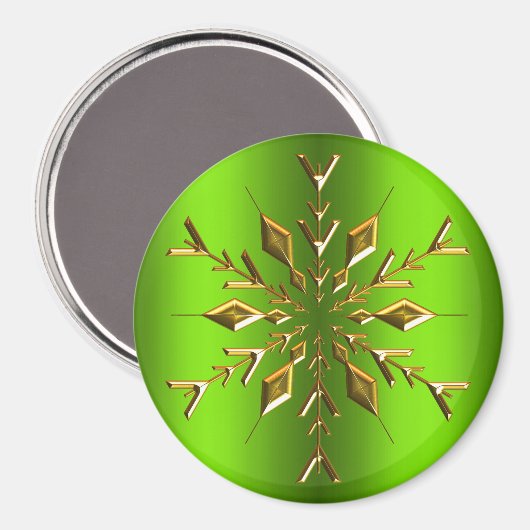 Gold kerstster Snowflake op Green Kerstmis Magneet (Voorkant / Achterkant)