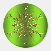Gold kerstster Snowflake op Green Kerstmis Magneet (Voorkant)