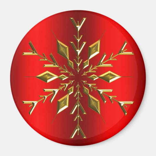 Gold Kerstster Snowflake op Rode Kerstmis Magneet (Voorkant)