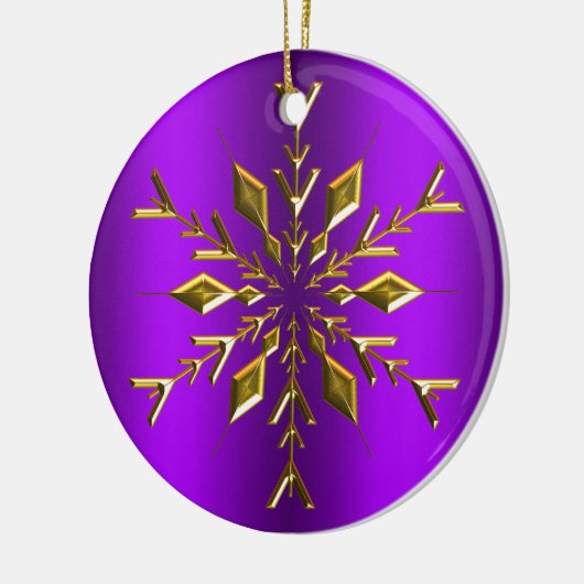 Gold Kerstster Snowflake Paarse kerstmis Keramisch Ornament (Links)