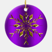 Gold Kerstster Snowflake Paarse kerstmis Keramisch Ornament (Achterkant)