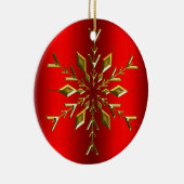 Gold Kerstster Snowflake Red Kerstmis Keramisch Ornament (Rechts)
