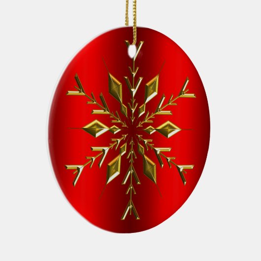 Gold Kerstster Snowflake Red Kerstmis Keramisch Ornament (Rechts)