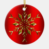 Gold Kerstster Snowflake Red Kerstmis Keramisch Ornament (Voorkant)