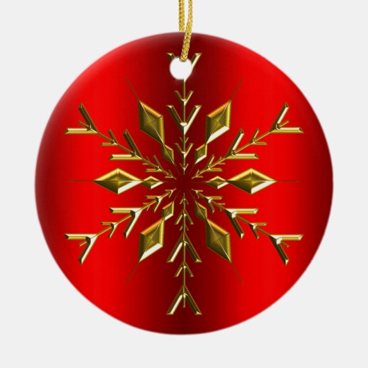 Gold Kerstster Snowflake Red Kerstmis Keramisch Ornament (Voorkant)