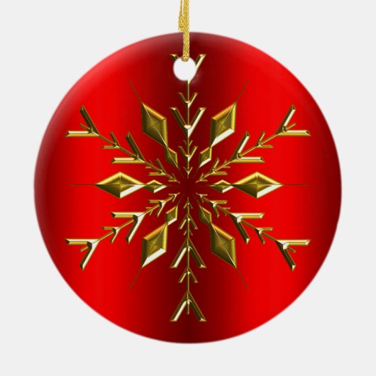 Gold Kerstster Snowflake Red Kerstmis Keramisch Ornament (Achterkant)