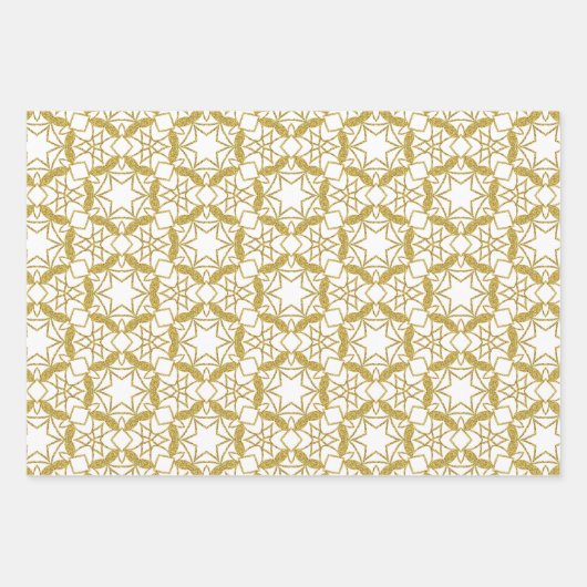 Gold Kerststerren Luxury Pattern Yellow Inpakpapier Vel (Voorkant 3)