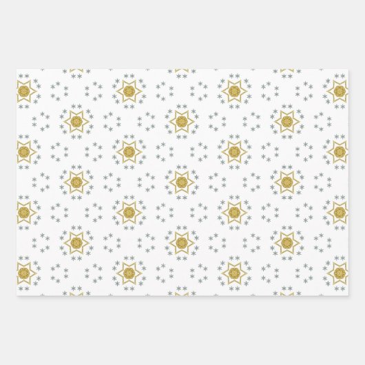 Gold Kerststerren Luxury Pattern Yellow Inpakpapier Vel (Voorkant 2)