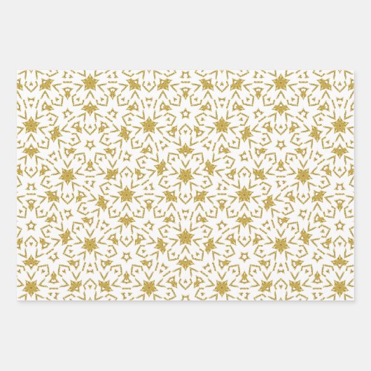 Gold Kerststerren Luxury Pattern Yellow Inpakpapier Vel (Voorkant)