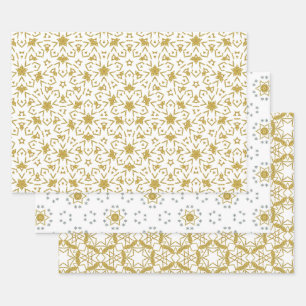 Gold Kerststerren Luxury Pattern Yellow Inpakpapier Vel