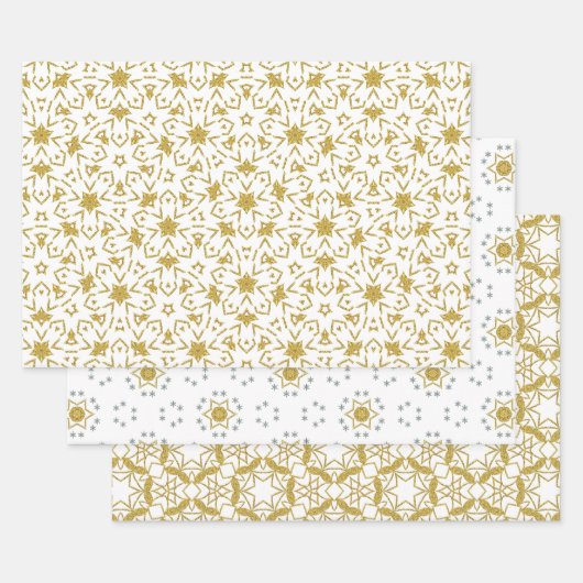 Gold Kerststerren Luxury Pattern Yellow Inpakpapier Vel (Set)