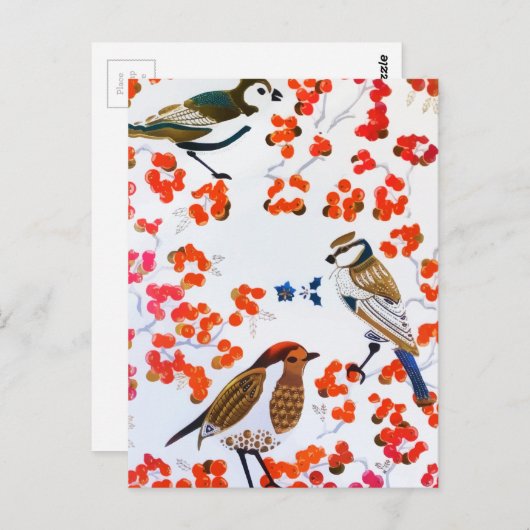 Gold Kerstwinter Vogels Holly Berries Branches Briefkaart (Voorkant / Achterkant)