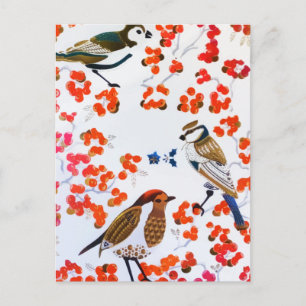 Gold Kerstwinter Vogels Holly Berries Branches Briefkaart