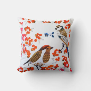 Gold Kerstwinter Vogels Holly Berries Branches Kussen