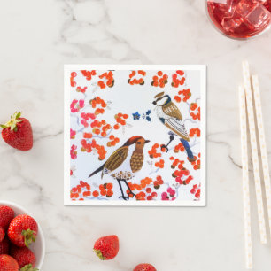 Gold Kerstwinter Vogels Holly Berries Branches Servet