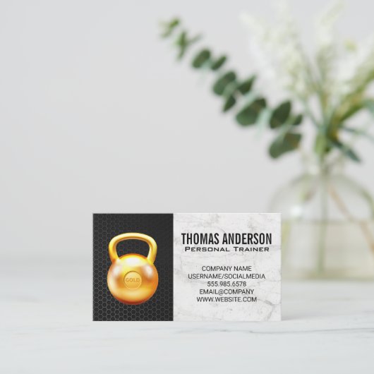 Gold Kettle Bell | Koolstofvezel van marmer Visitekaartje (Staand voorkant)