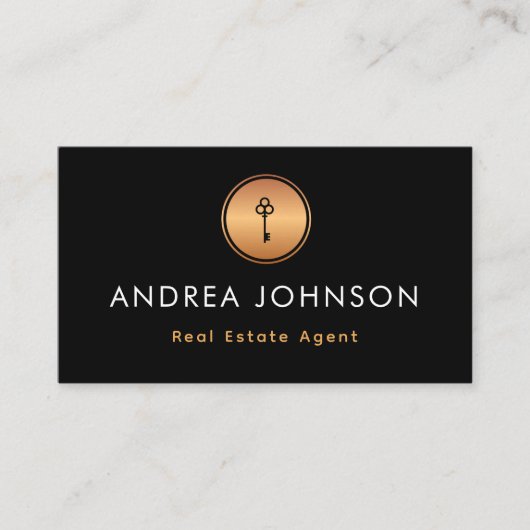 Gold Key Logo Real Estate Agent Foto Qr Code Visitekaartje (Voorkant)