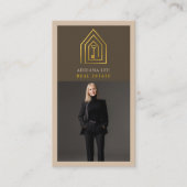 Gold Key Photo Real Estate Agent QR Code Brown Visitekaartje (Voorkant)