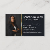 Gold Key Photo Real Estate Agent QR Code Navy Blue Visitekaartje (Achterkant)