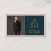 Gold Key Photo Real Estate Agent QR Code Pink Visitekaartje (Voorkant)