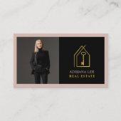 Gold Key Photo Real Estate Agent QR Code Pink Visitekaartje (Voorkant)