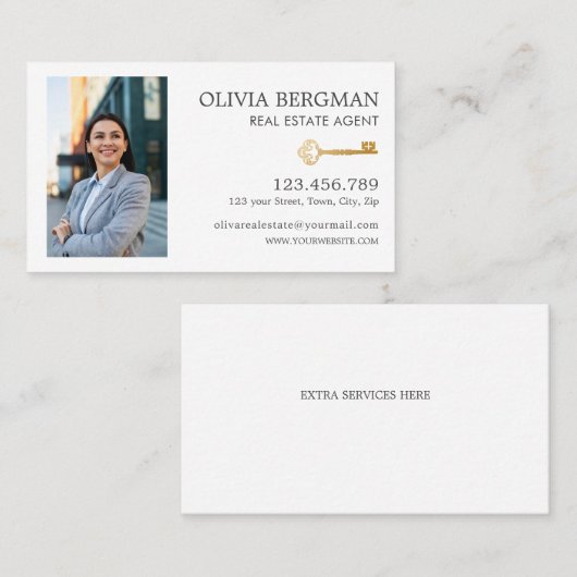 Gold Key Professioneel Onroerend Goed Verticale Fo Visitekaartje (Voorkant / Achterkant)