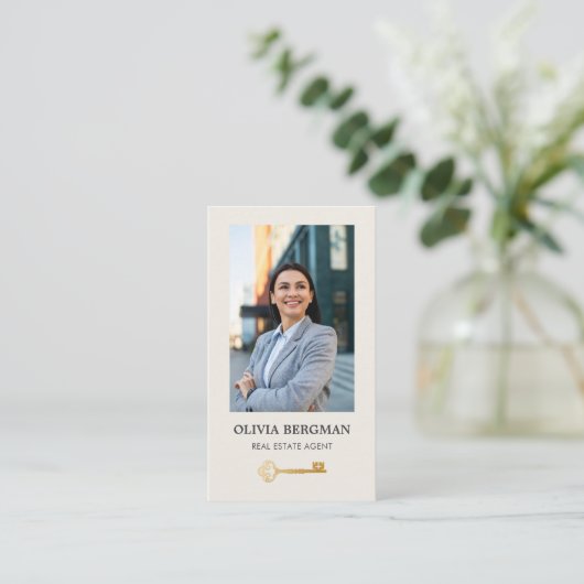 Gold Key Professionele Vastgoed Foto QR CODE Visitekaartje (Staand voorkant)