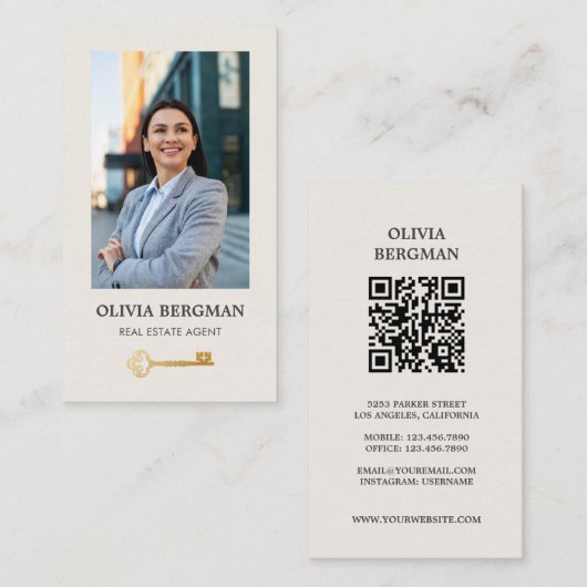 Gold Key Professionele Vastgoed Foto QR CODE Visitekaartje (Voorkant / Achterkant)