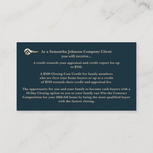 Gold Key VIP Real Estate Client Waardering Kaart Klantenkaartje (Achterkant)