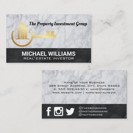 Gold Key voor onroerend goed | makelaar Visitekaartje (Voorkant / Achterkant)