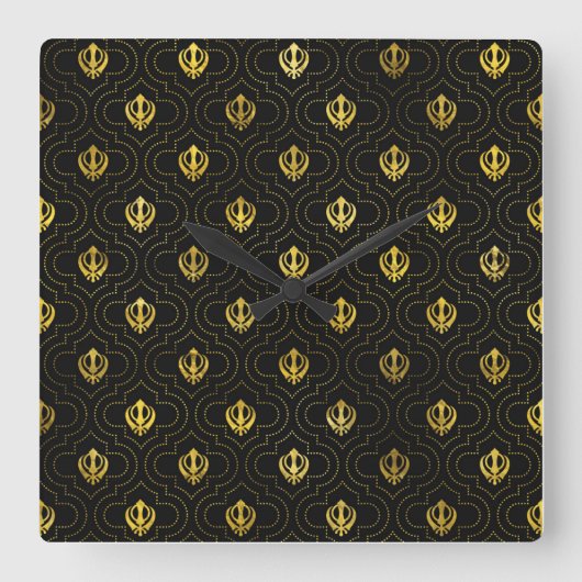 Gold Khanda-symboolpatroon Vierkante Klok (Voorkant)