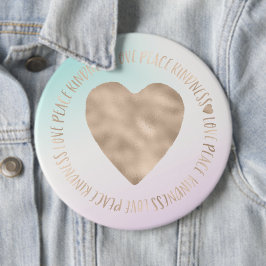 Gold Kindness Love Peace Heart Aqua Pink Tie Dye Ronde Button 6,0 Cm