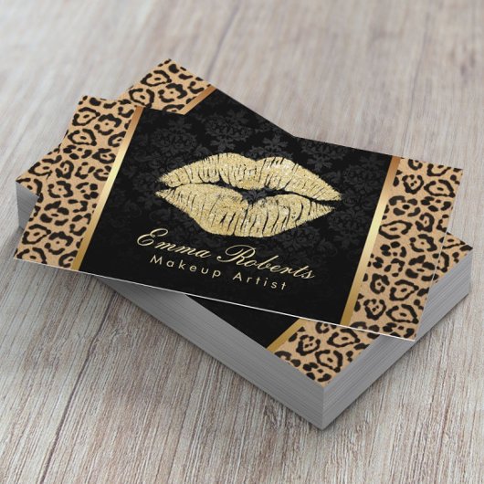 Gold Kiss Leopard Print Damask Makeup Artist Visitekaartje