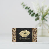 Gold Kiss Leopard Print Damask Makeup Artist Visitekaartje (Staand voorkant)