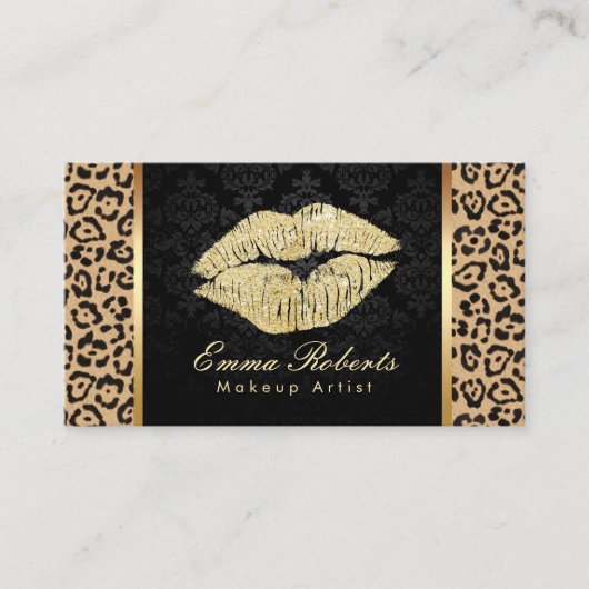 Gold Kiss Leopard Print Damask Makeup Artist Visitekaartje (Voorkant)