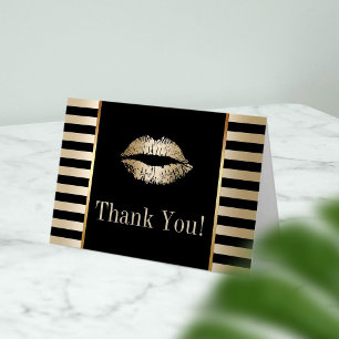 Gold Kiss Modern Zwart & Gouden Strepen Dank Je Bedankkaart