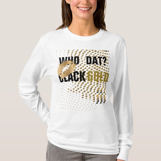Gold Kiss/Who dat? Zwarte gouden harten T-shirt (Voorkant)