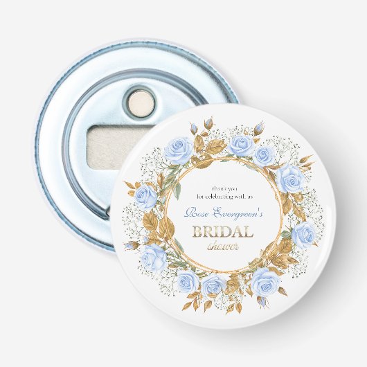 Gold-Kissed Blue Roos Bridal Button Flesopener (Voorkant)