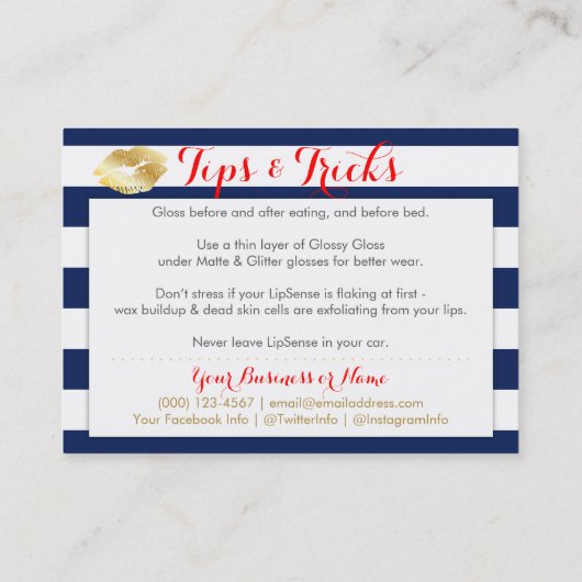 Gold Kisses op blauw en wit - Kaart voor aanvraag  Visitekaartje (Achterkant)