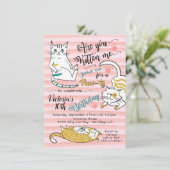 Gold Kitty Cat Birthday-uitnodiging Kaart (Staand voorkant)