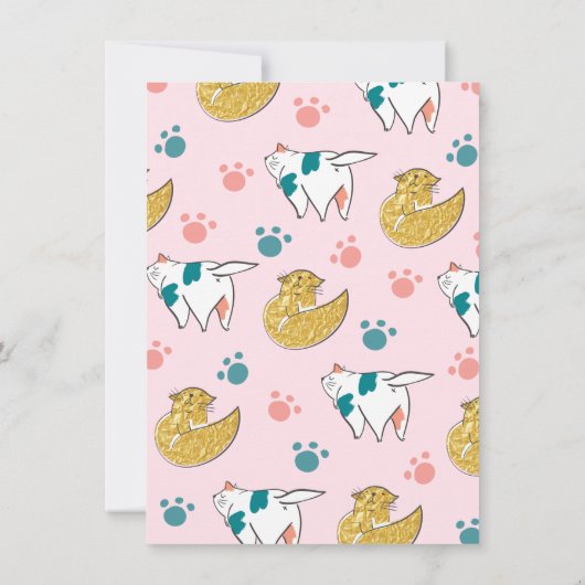 Gold Kitty Cat Birthday-uitnodiging Kaart (Achterkant)